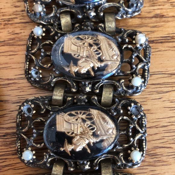 Vintage Intaglio Cabochon Link Bracelet/Earrings-Selro Selini?  Rickshaw - Picture 15 of 17